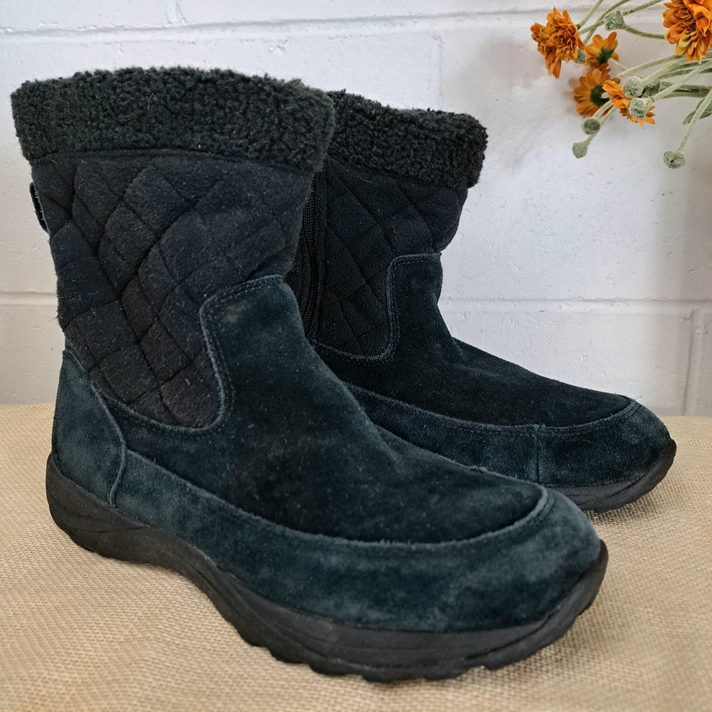 LL Bean Suede And Fleece Black Quilted Winter Boots Sz10